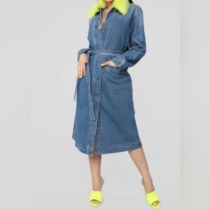 Fashion Nova Denim Belted Midi Trench